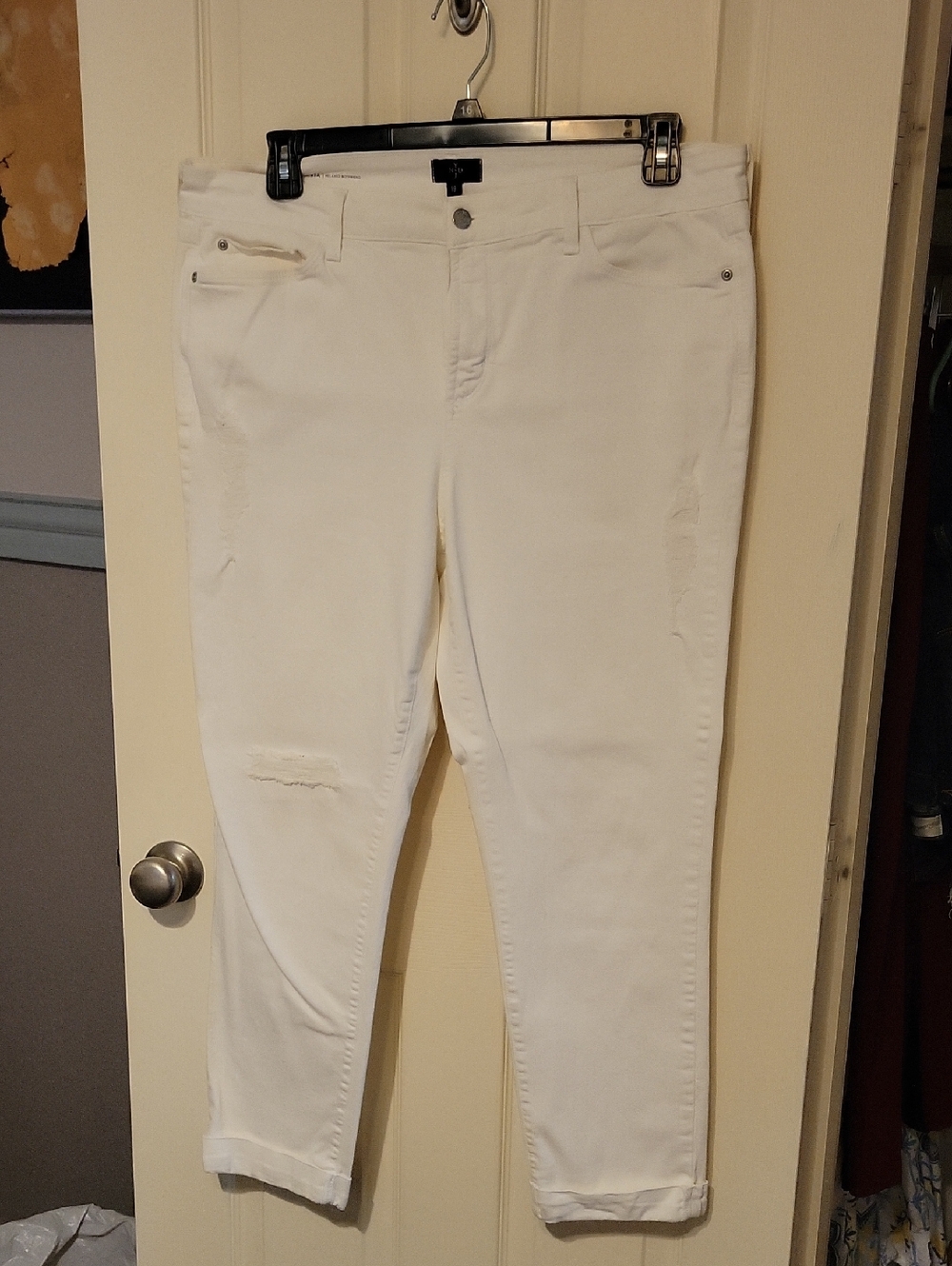 NYDJ White High-Rise Jeans with Branded Button